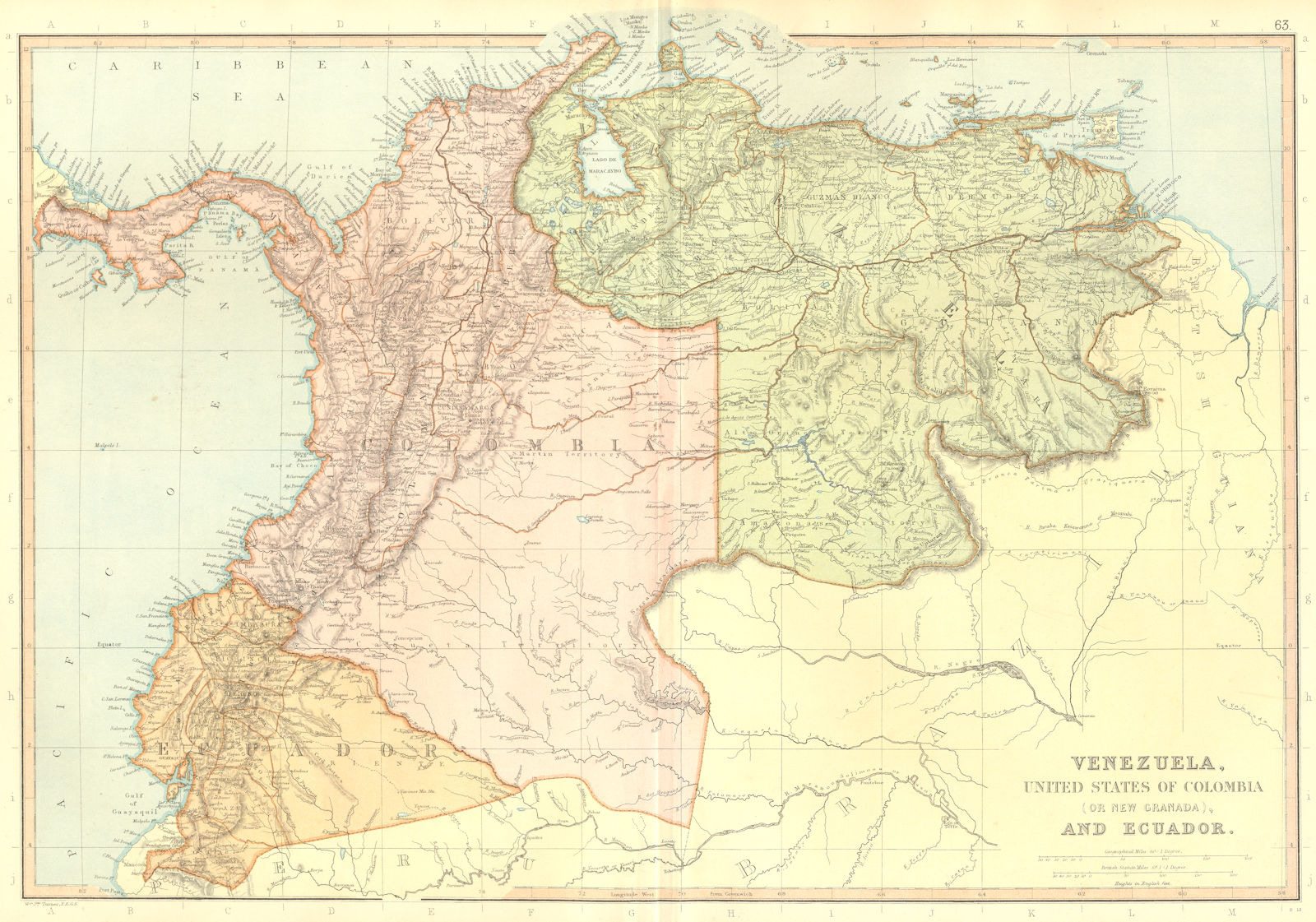 SOUTH AMERICA. Venezuela Colombia Ecuador Panama. New Granada.BLACKIE 1893 map
