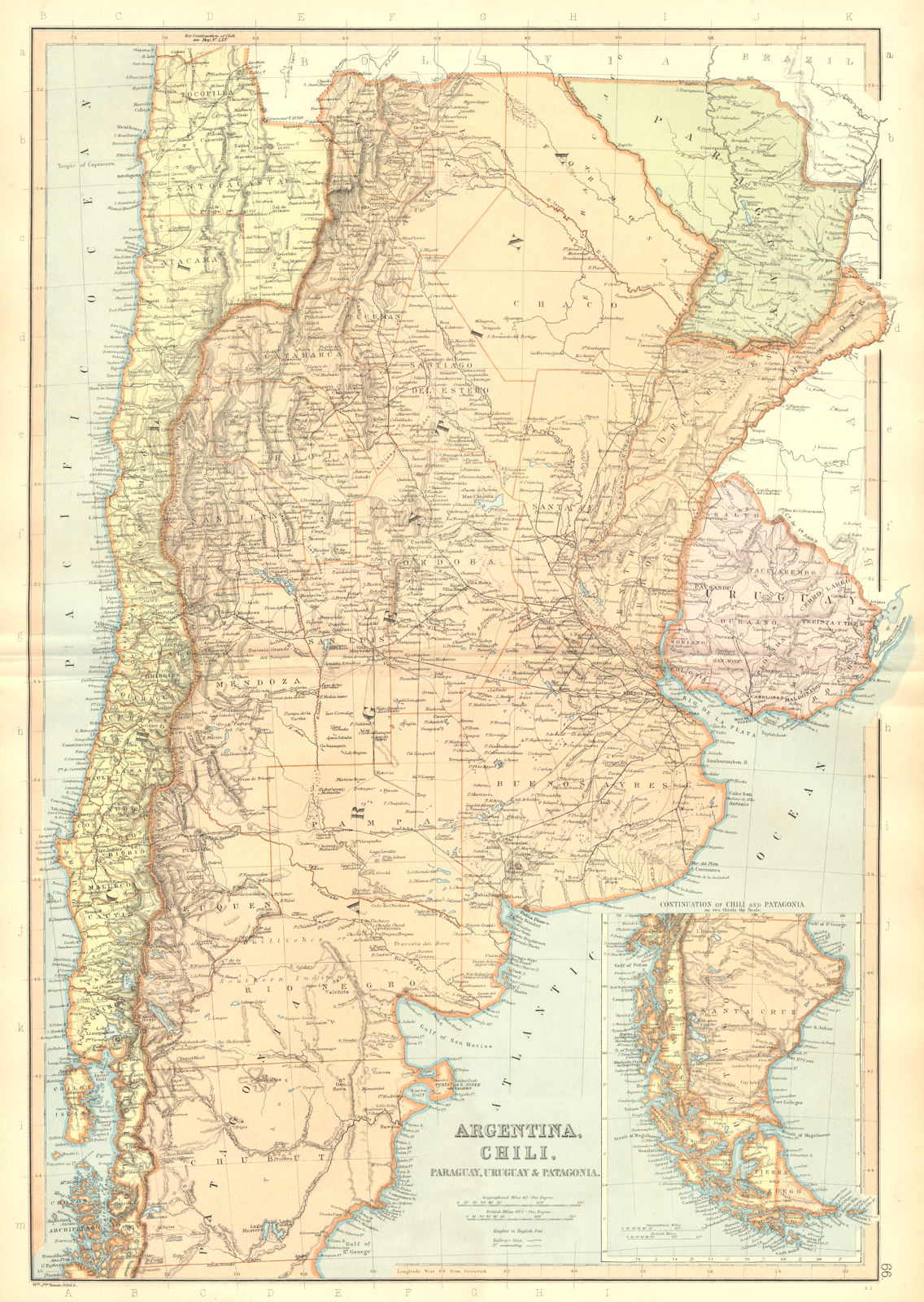 Associate Product ARGENTINA CHILE PARAGUAY URUGUAY. Railways. Patagonia. BLACKIE 1893 old map