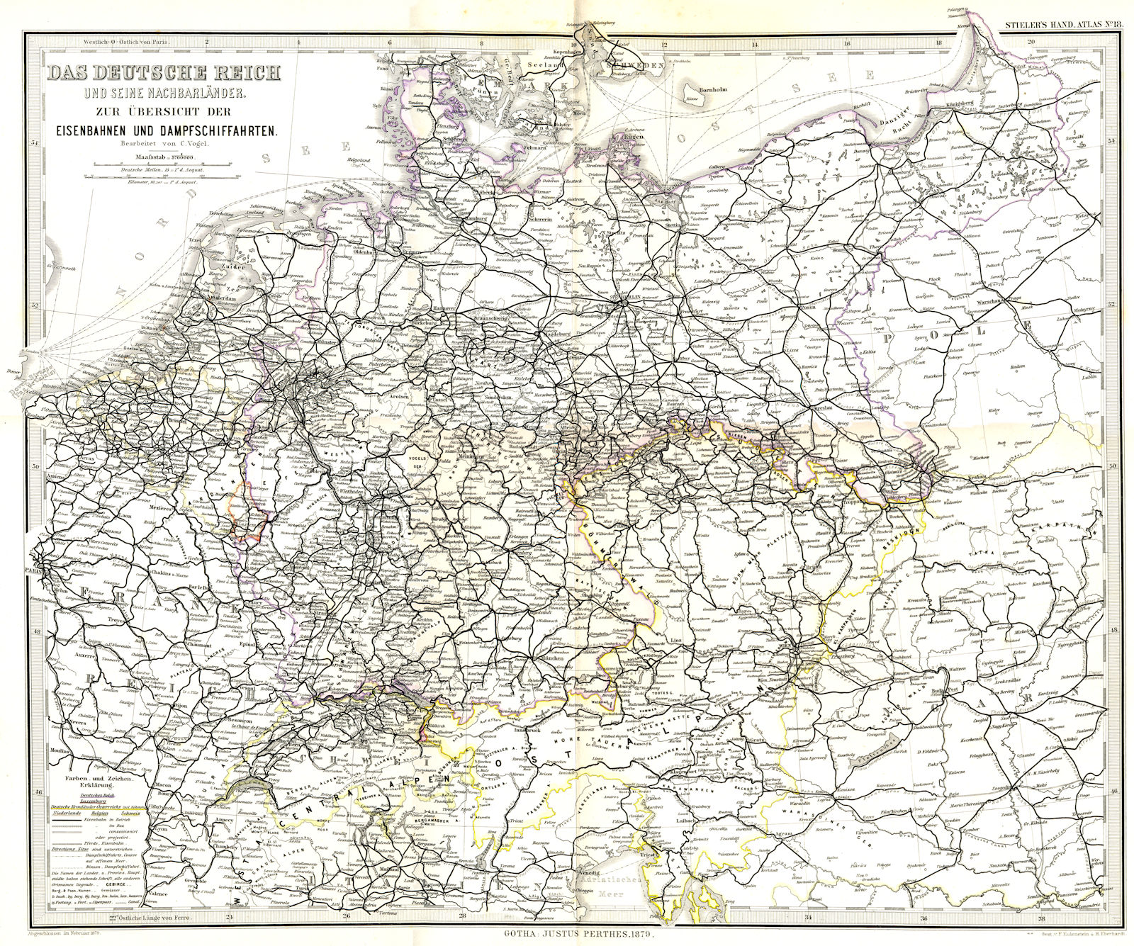 Associate Product CENTRAL EUROPE GERMANY. Eisenbahnen Railways 1879 old antique map plan chart