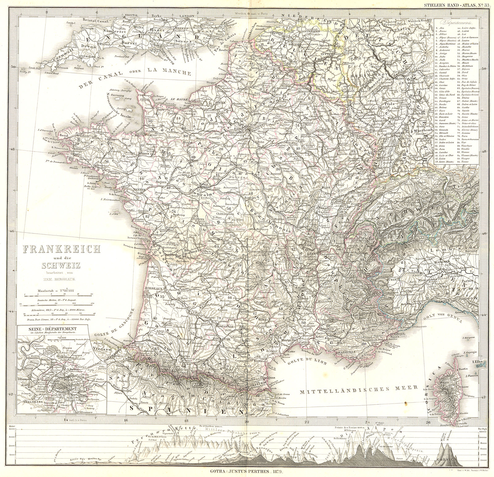 FRANKREICH. France Schweiz; Seine Departement 1879 old antique map plan chart