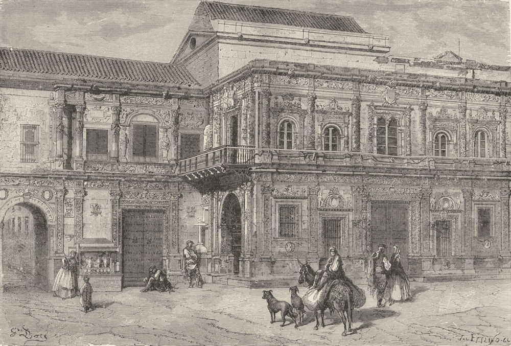 SPAIN. Palacio del Ayuntamiento, Seville 1881 old antique print picture