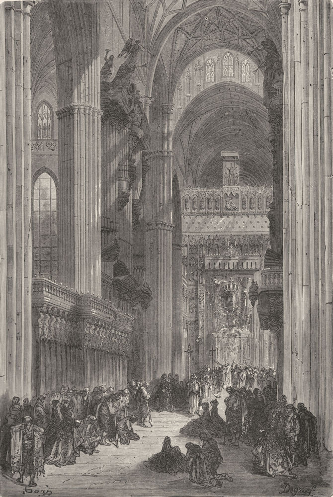 SPAIN. Interior of Seville Cathedral 1881 old antique vintage print picture