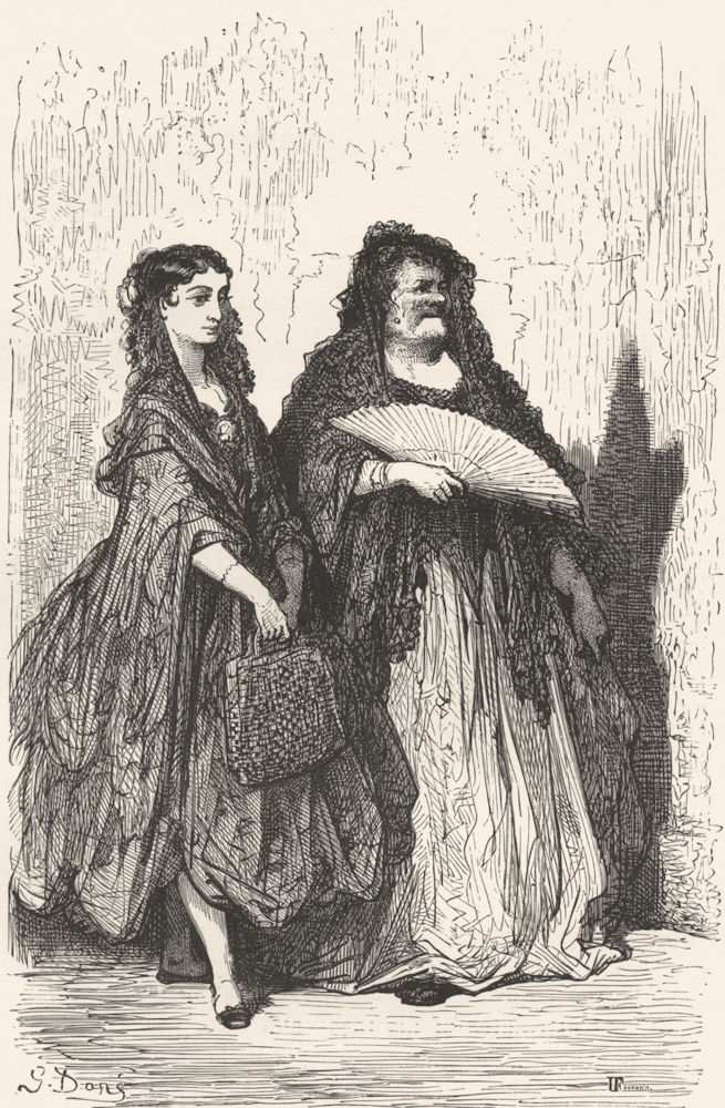 SPAIN. An Andalucian Bolera and her mother 1881 old antique print picture