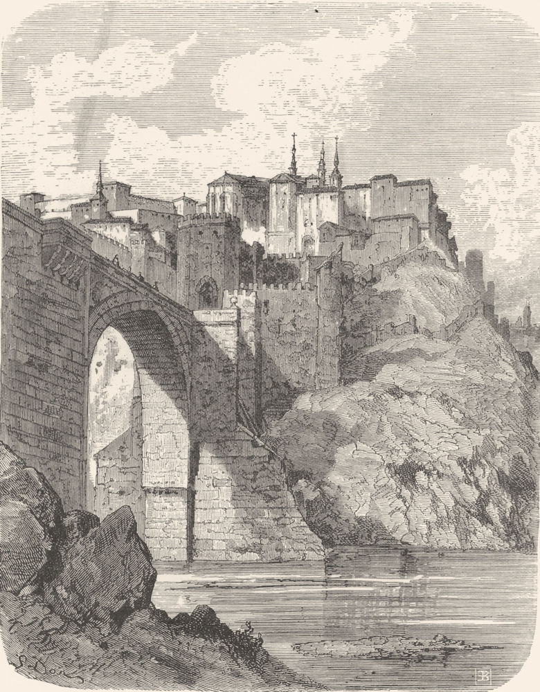 SPAIN. Bridge of Saint Martin, Toledo 1881 old antique vintage print picture