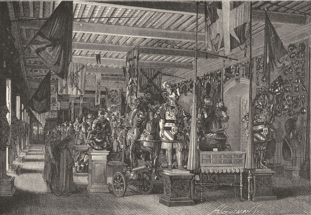 SPAIN. Interior of the Armeria, Madrid 1881 old antique vintage print picture