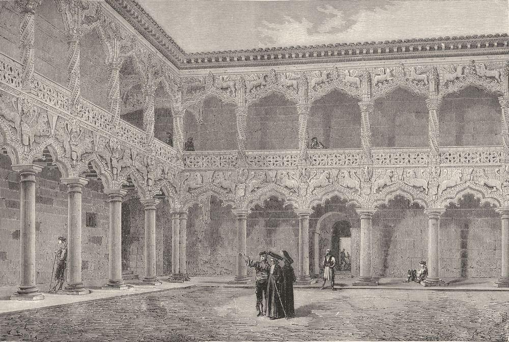 SPAIN. Court of the Palace of the Duc de L'Infantado 1881 old antique print