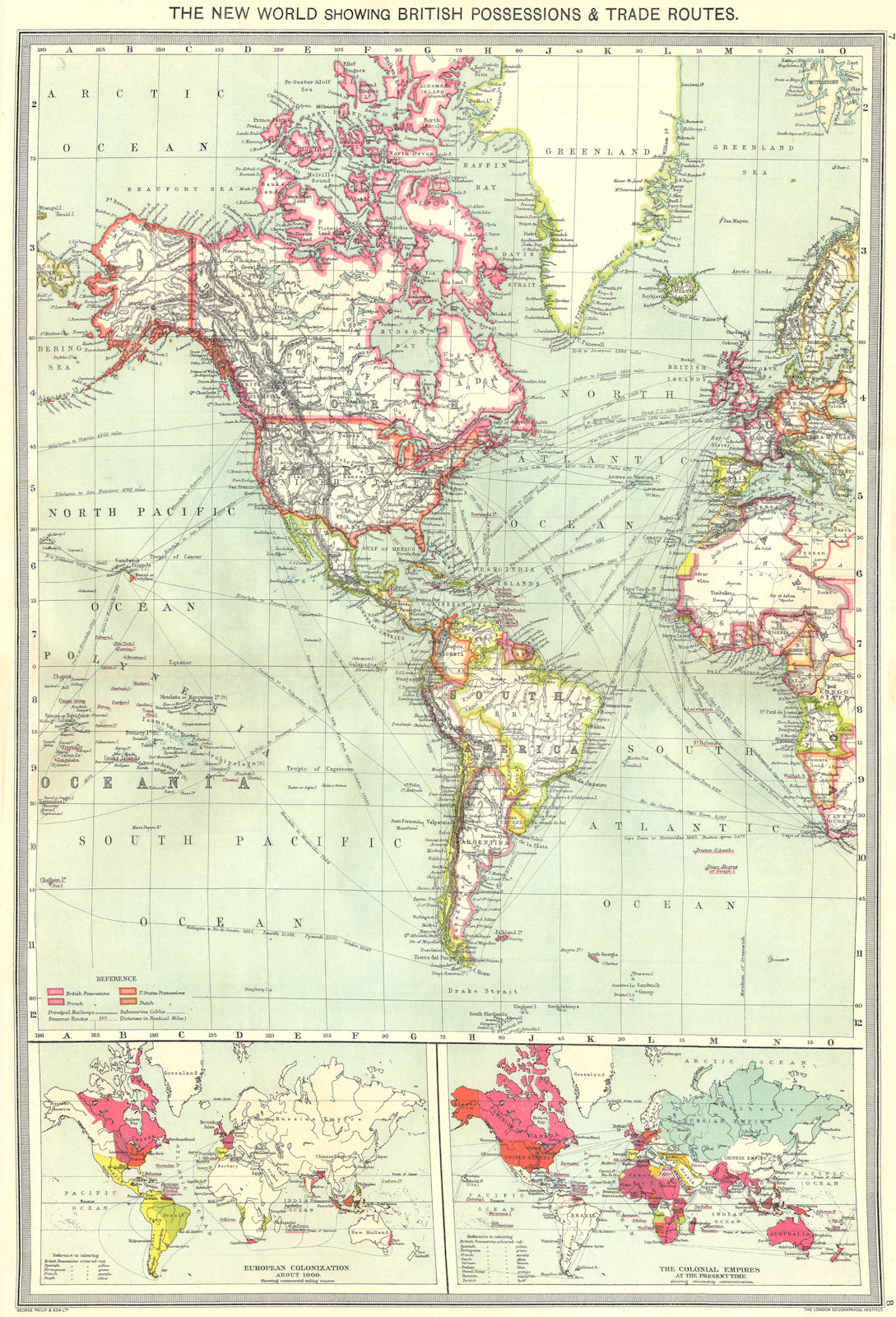 Associate Product AMERICAS. British colonies trade routes; European Colonization 1907 old map