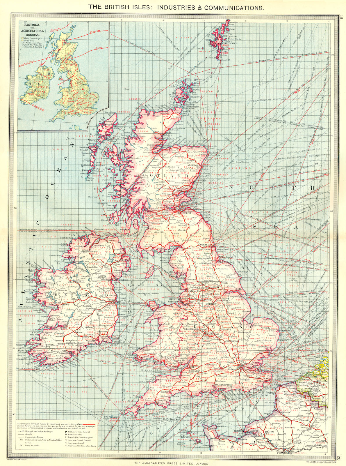 BRITISH ISLES. Industry & Communication; Pastoral & agricultural 1907 old map