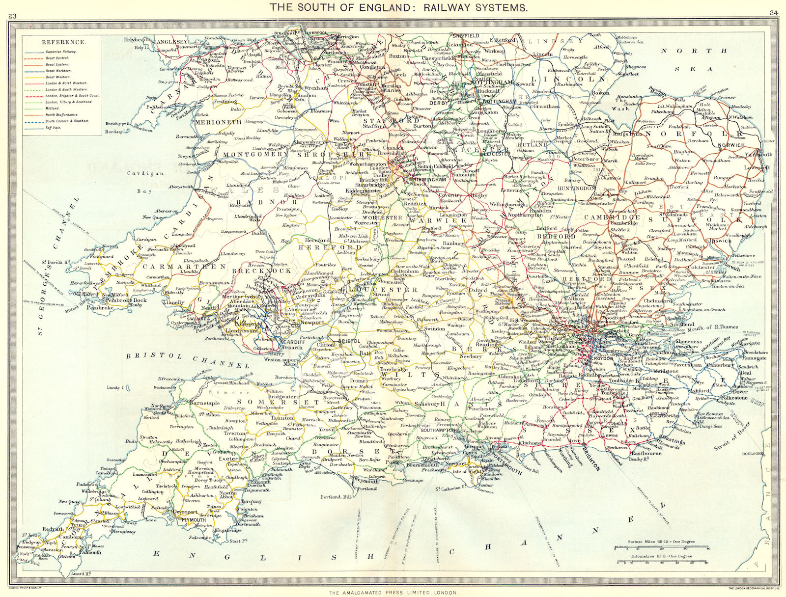 ENGLAND. The South of England. Railway systems 1907 old antique map plan chart