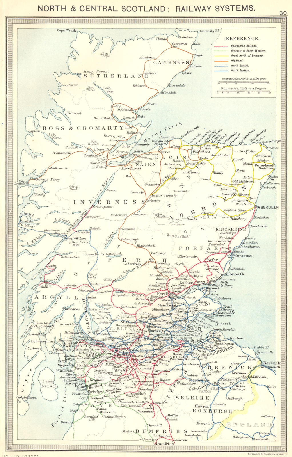 SCOTLAND. North and Central Scotland. Railway Systems 1907 old antique map