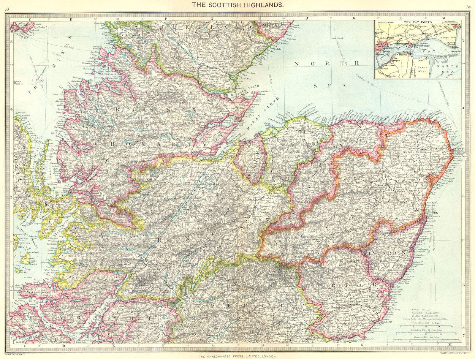 SCOTLAND. Scottish Highlands; Tay ports 1907 old antique map plan chart