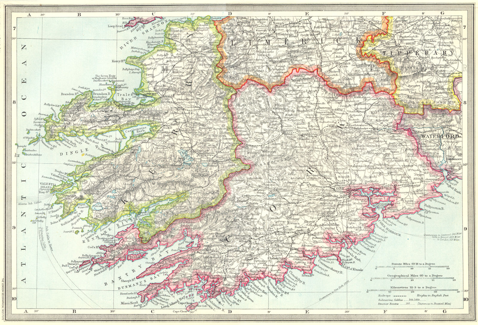 IRELAND. Killarney and South-West Ireland 1907 old antique map plan chart