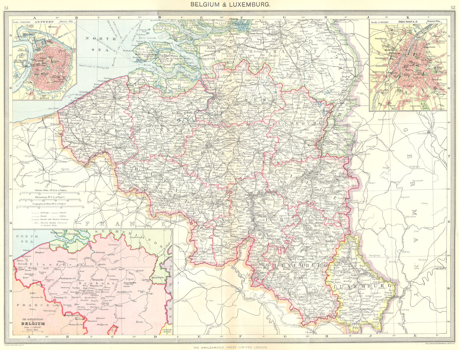 BELGIUM. & Luxembourg; maps of Antwerp; Brussels; battlefields 1907 old