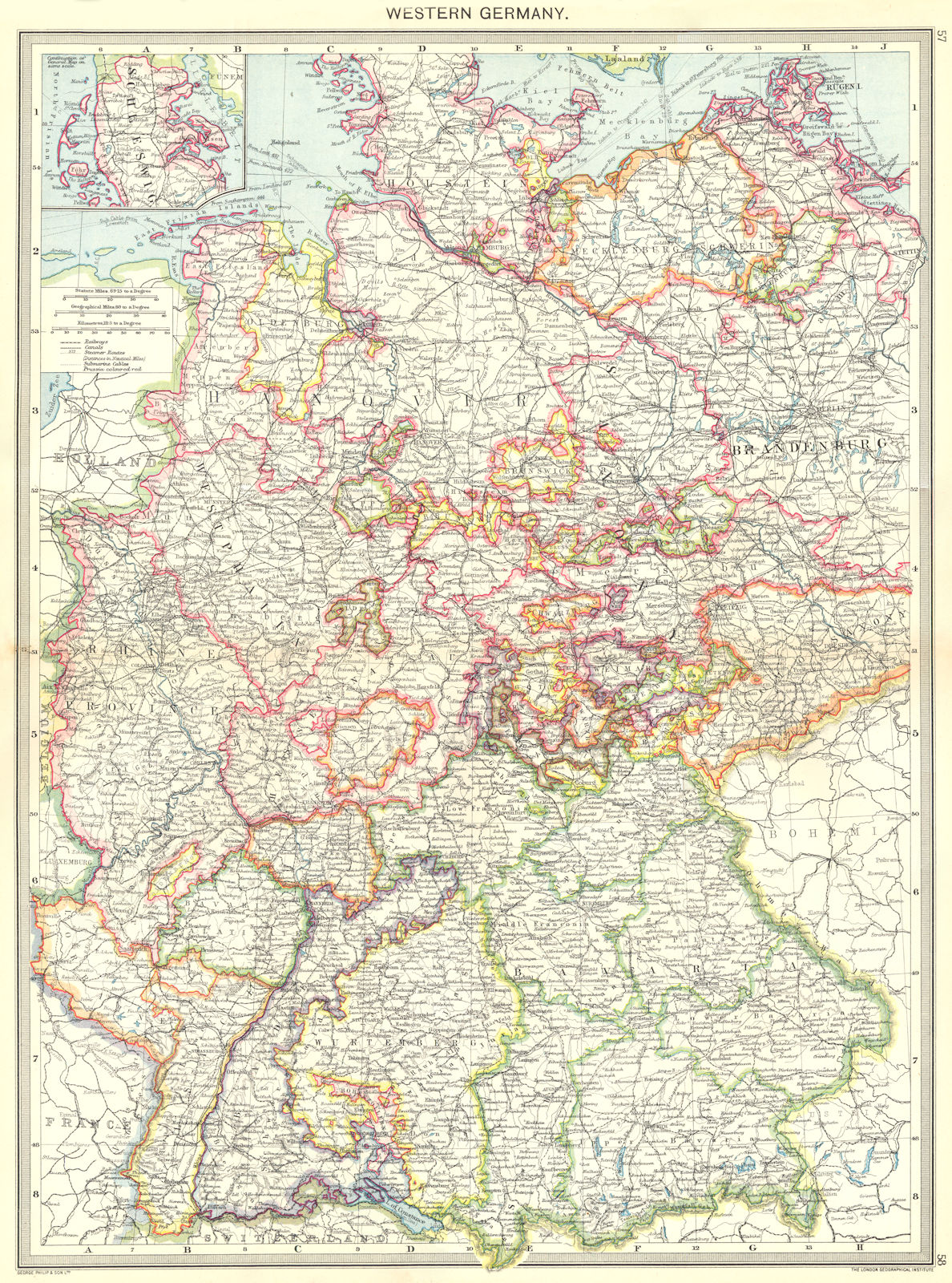 Associate Product GERMANY. Western Germany; Inset map of Schleswig 1907 old antique chart