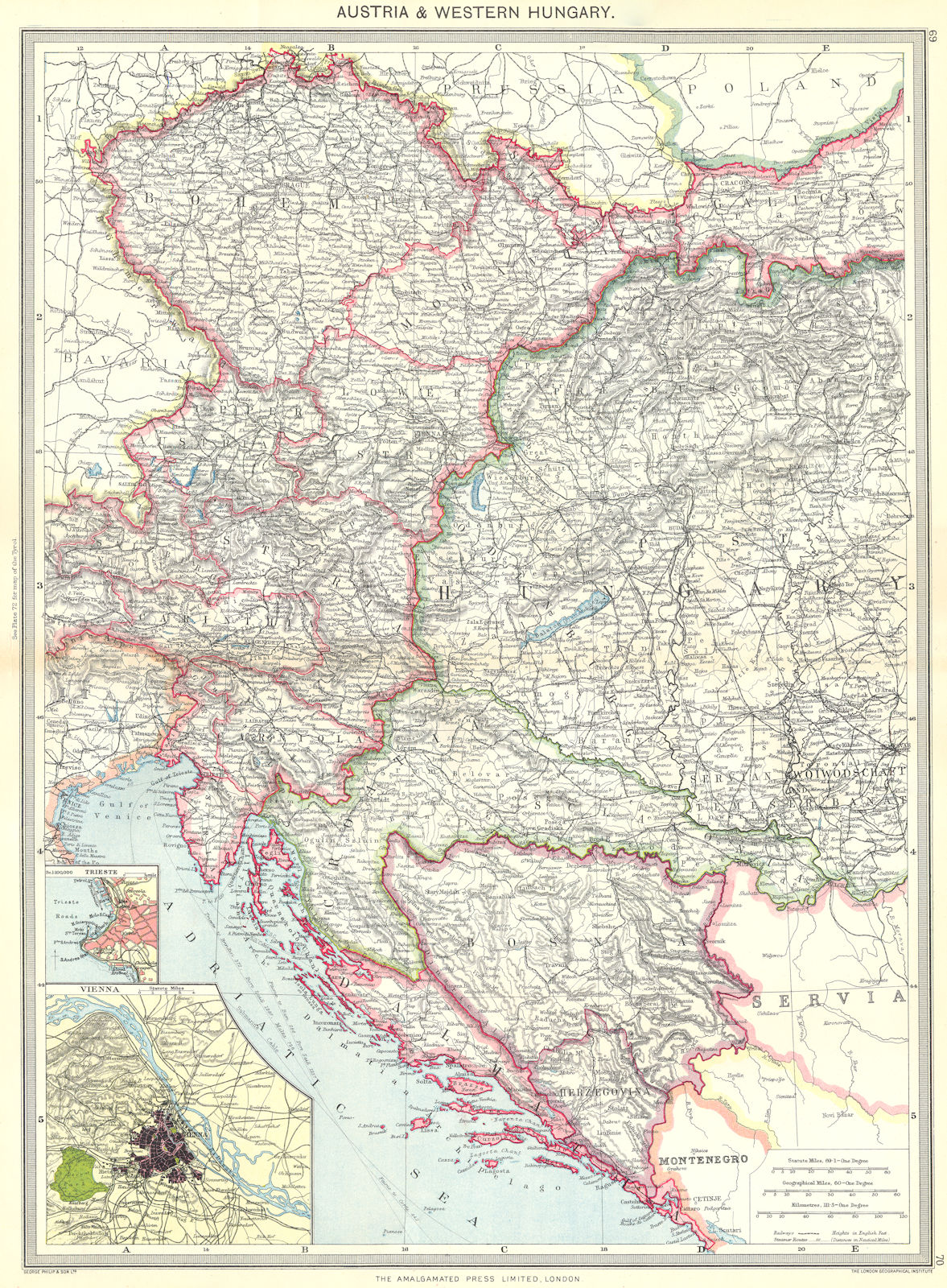 Associate Product AUSTRIA. & Western Hungary; map of Trieste; Vienna 1907 old antique chart