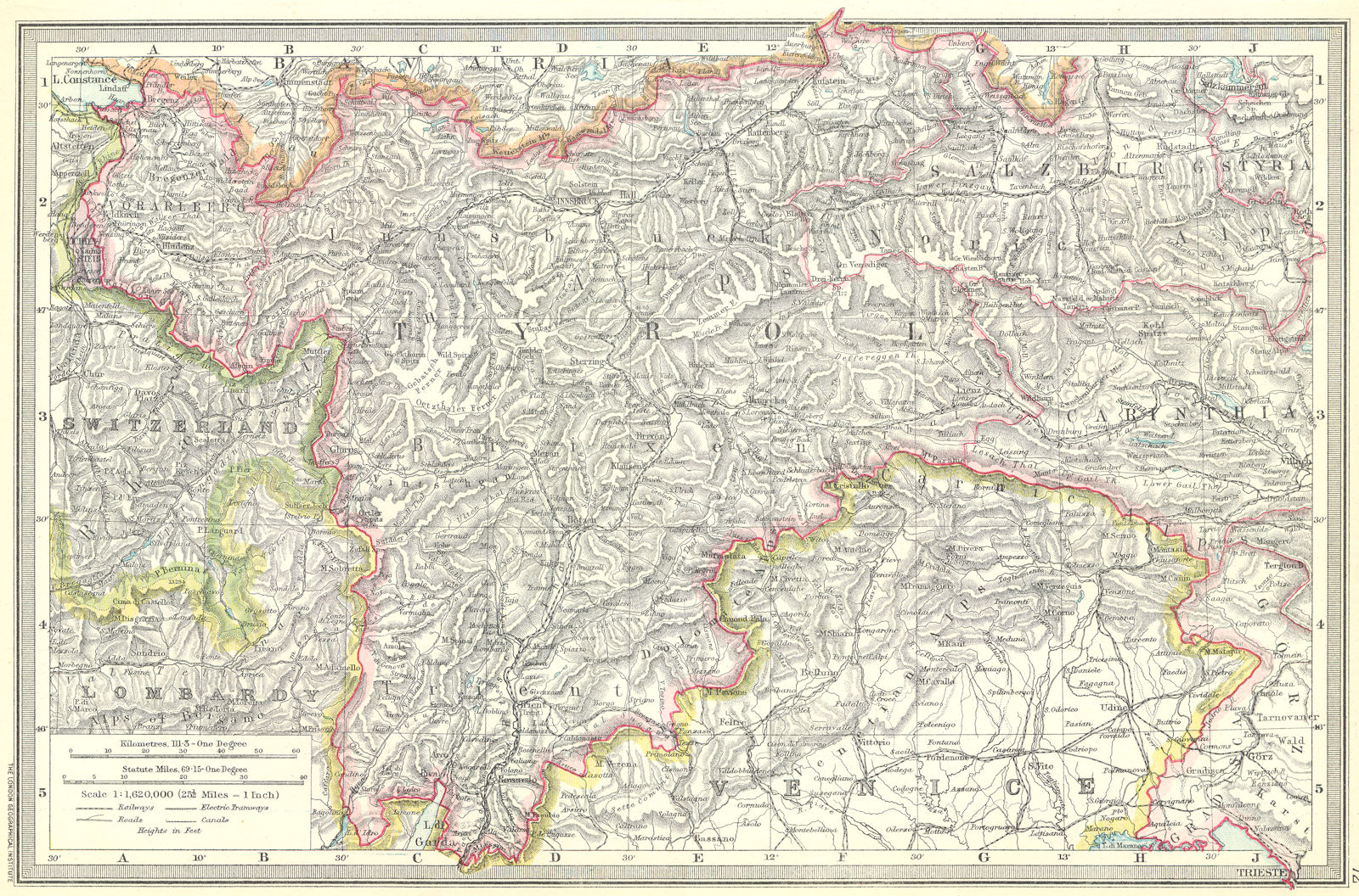 AUSTRIA. The Austrian Tyrol 1907 old antique vintage map plan chart
