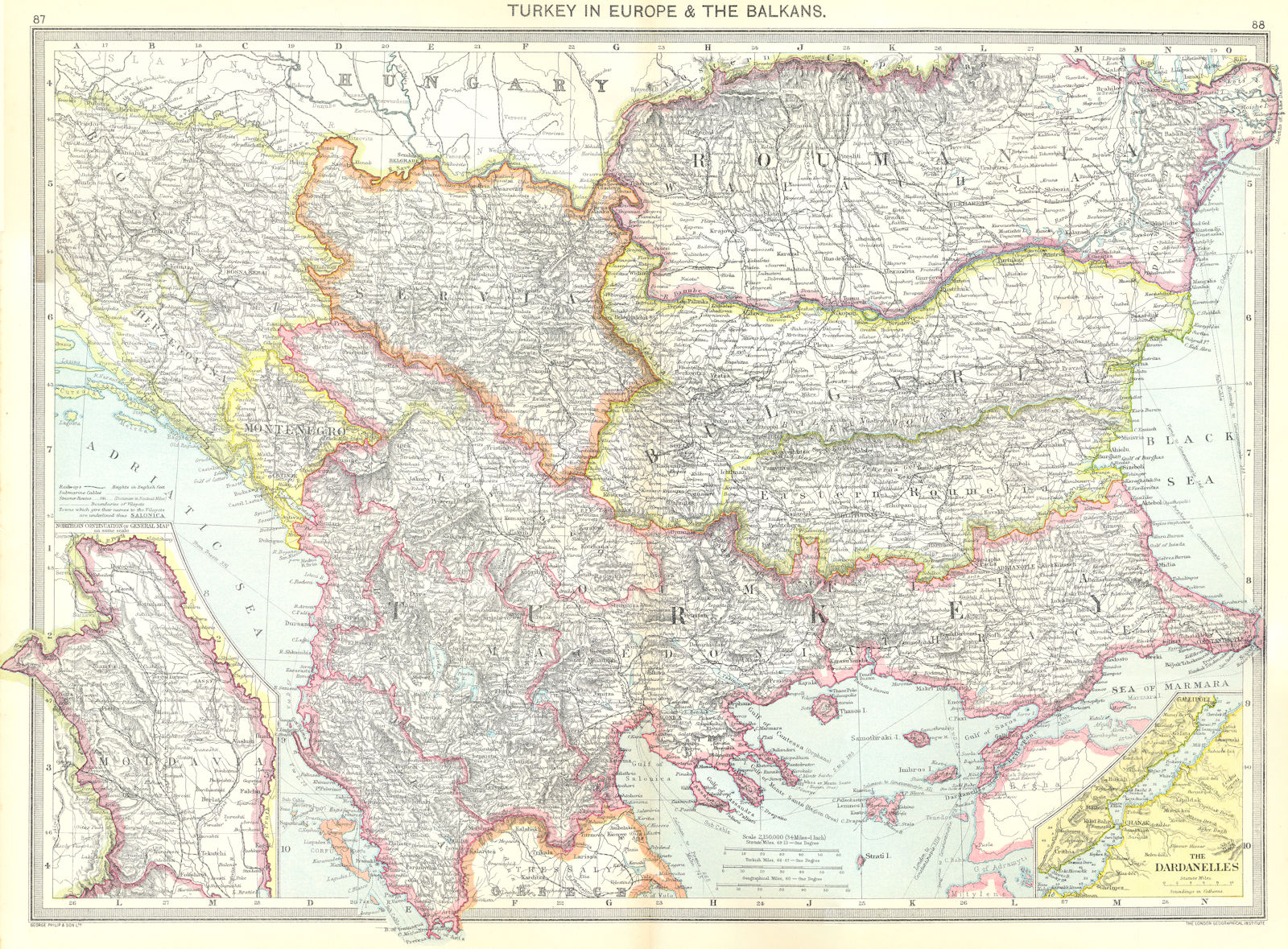 BALKANS. Turkey in Europe &; map of Moldova; Dardanelles 1907 antique