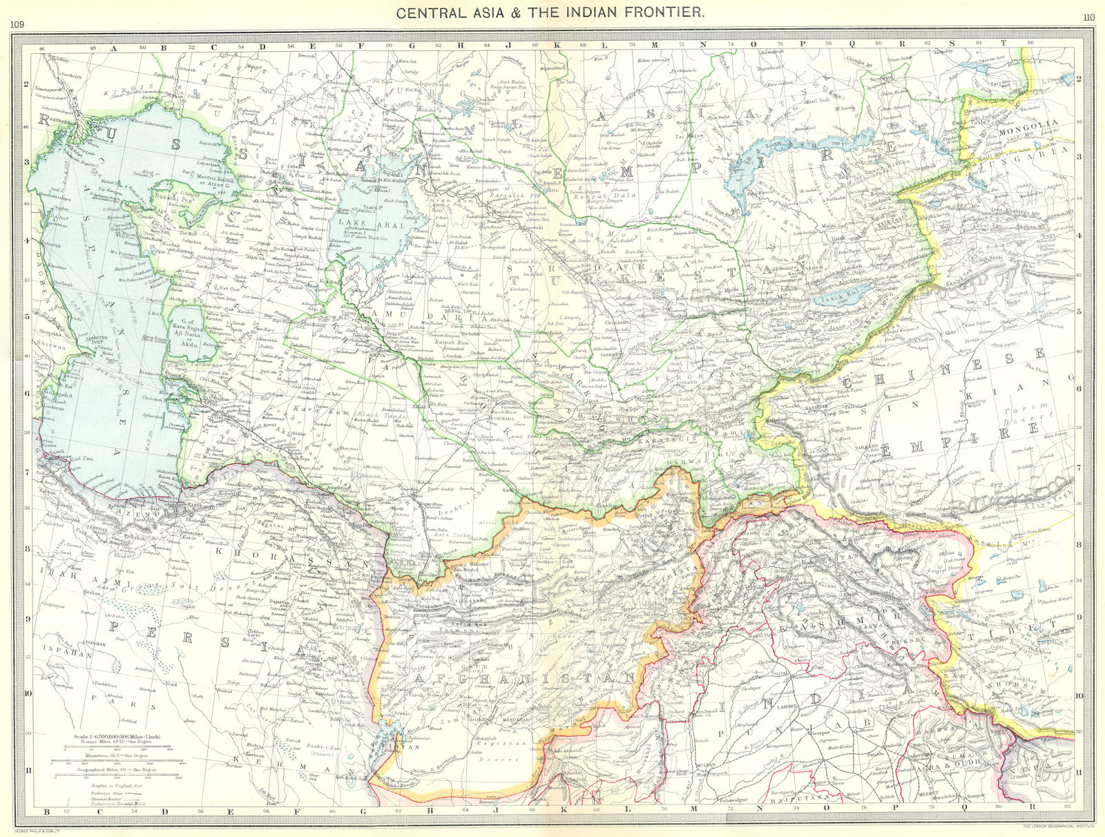 ASIA. Central Asia and the Indian Frontier 1907 old antique map plan chart