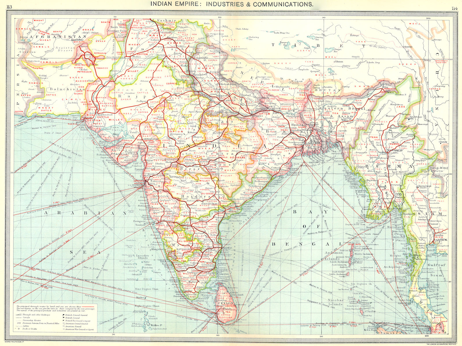 INDIA. Indian Empire. Industries and Communications 1907 old antique map chart
