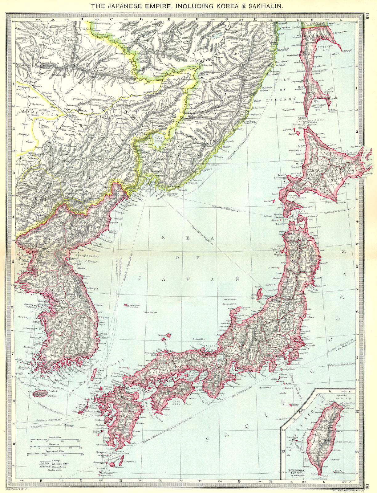 JAPAN. Japanese Empire, including Korea & Sakhalin; map of Formosa Taiwan 1907