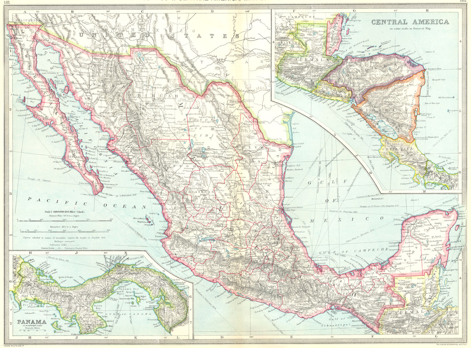 MEXICO. Belize Honduras Guatemala Nicaragua Costa Rica Panama 1907 old map