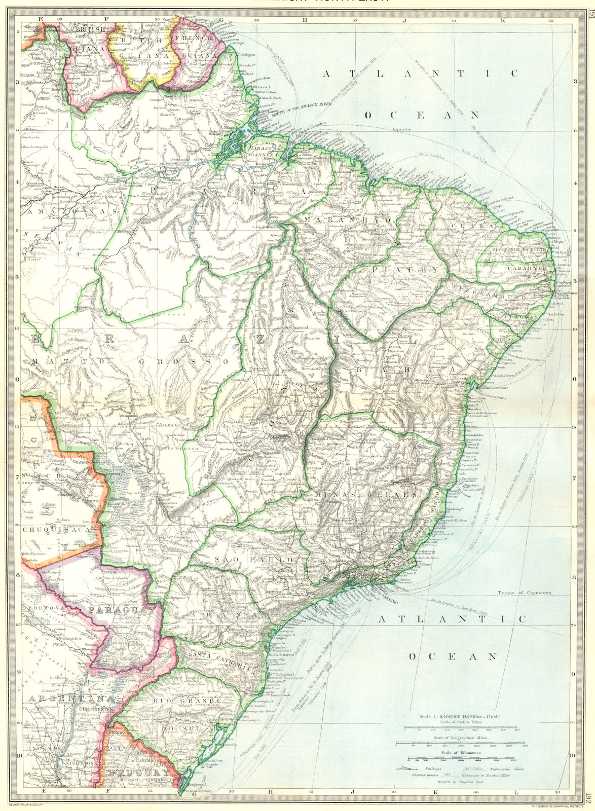 Associate Product BRAZIL. South America. North-East 1907 old antique vintage map plan chart