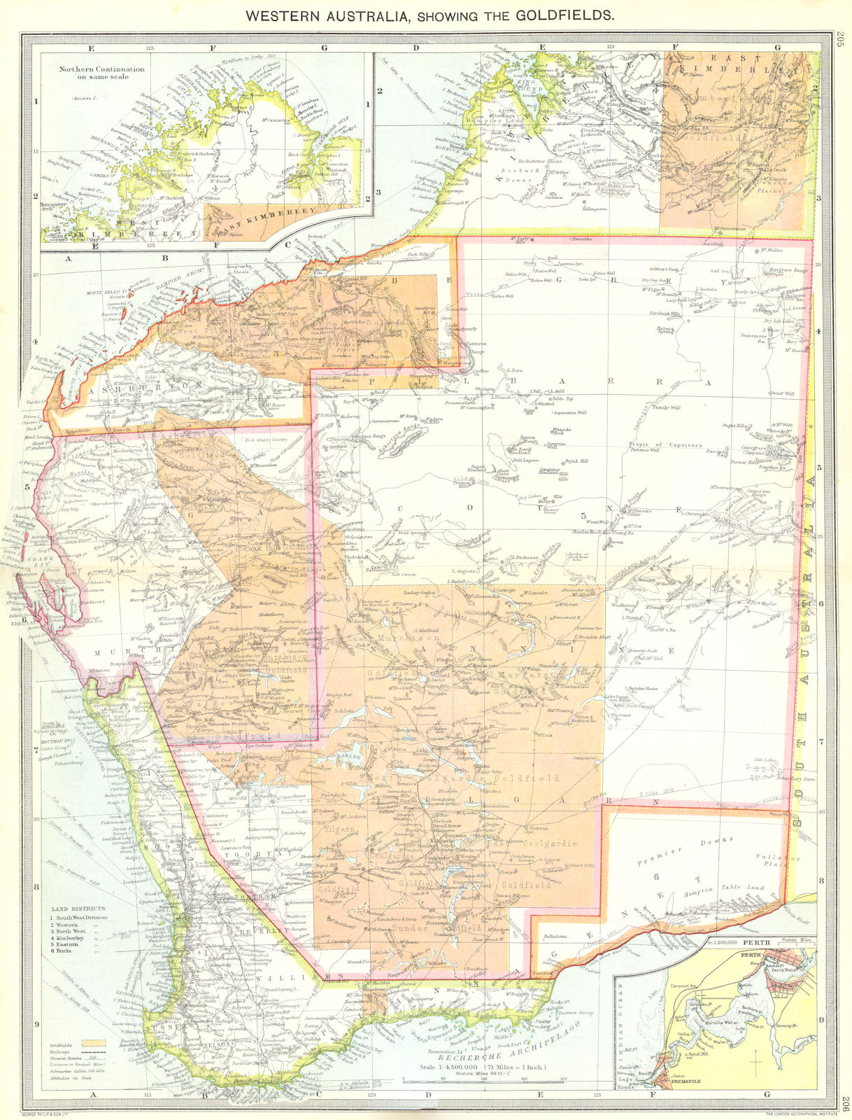 Associate Product AUSTRALIA. Western, Goldfields; maps of Northern Continuation; Perth 1907