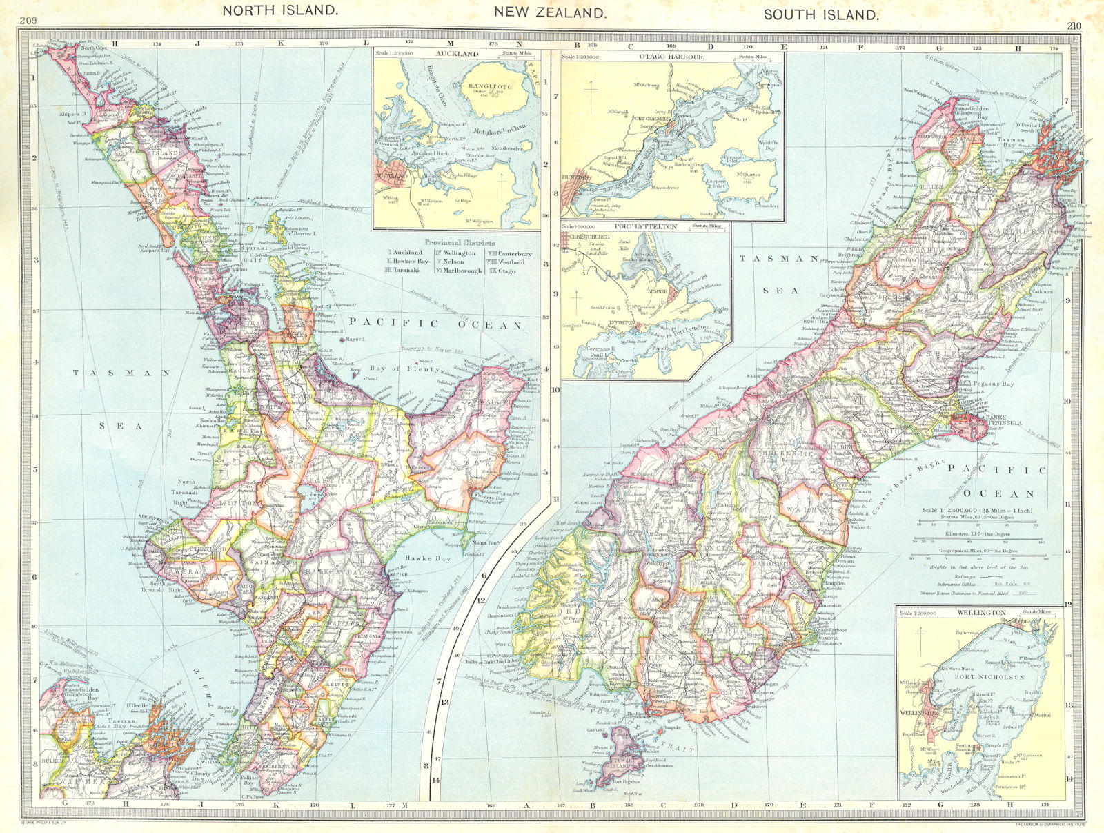 NEW ZEALAND. Maps of Auckland; Otago Harbour; port Lyttelton; Wellington 1907