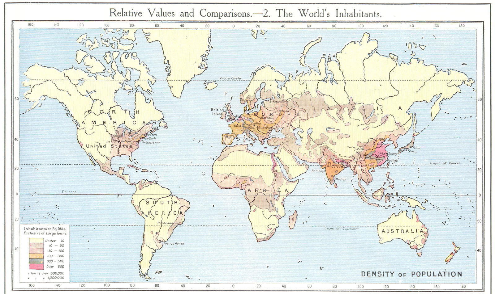 Associate Product WORLD. Population density. The World's Inhabitants 1907 old antique map chart