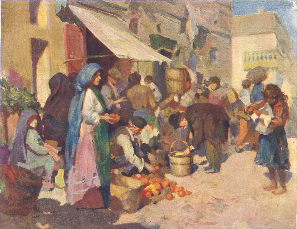 MALTA. Street market-Floriana (Dingli) 1927 old vintage print picture
