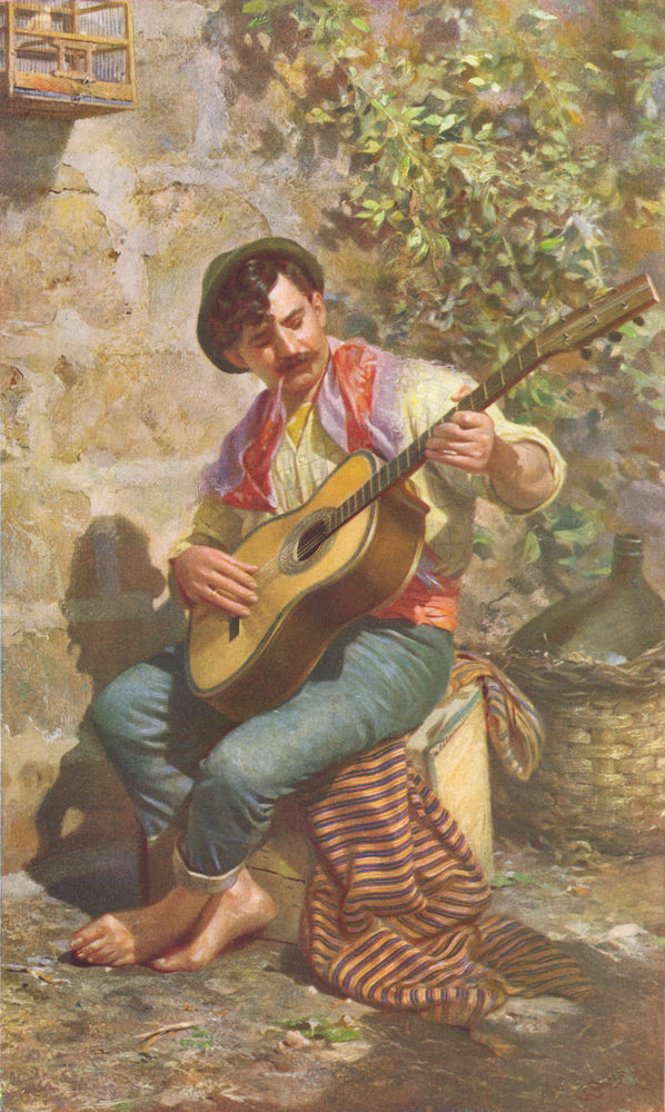 MALTA. The Guitar player (Dingli) 1927 old vintage print picture