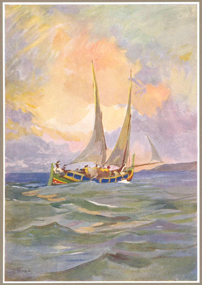 MALTA. Gozo boat in full sail (Dingli) 1927 old vintage print picture
