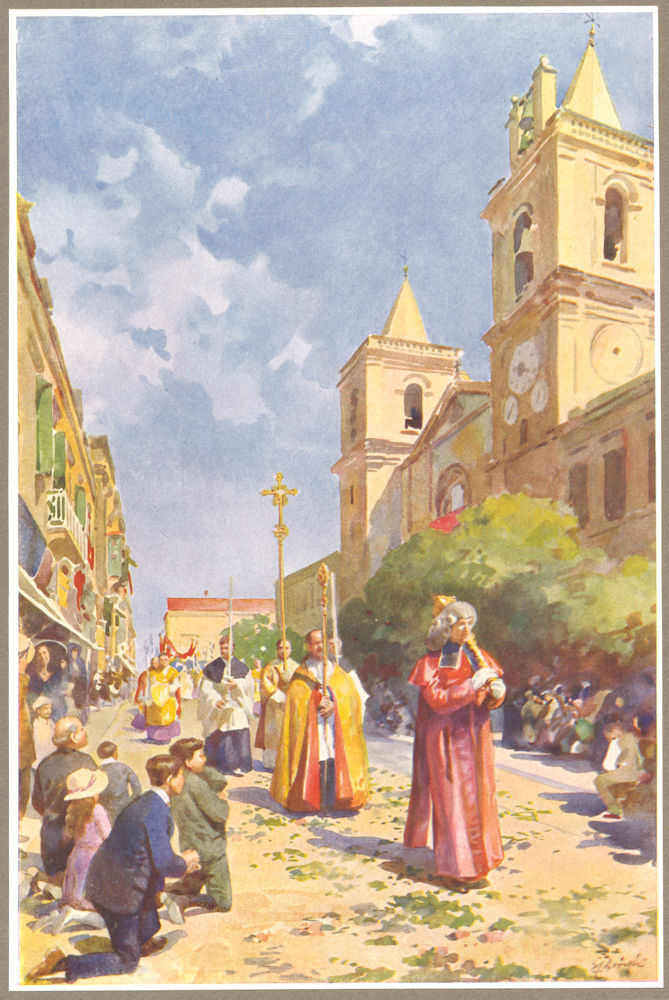 MALTA. Procession passing St John's Co-Cathedral (Dingli) 1927 old print