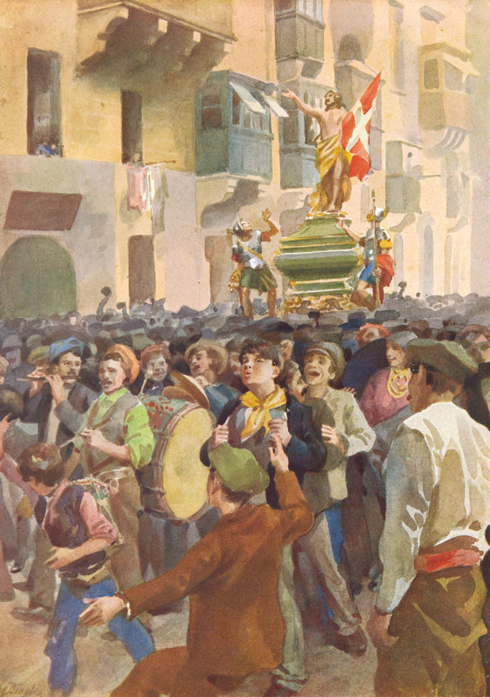 MALTA. Easter. Christ Arisen carried thru streets sound fifes drums-Dingli 1927