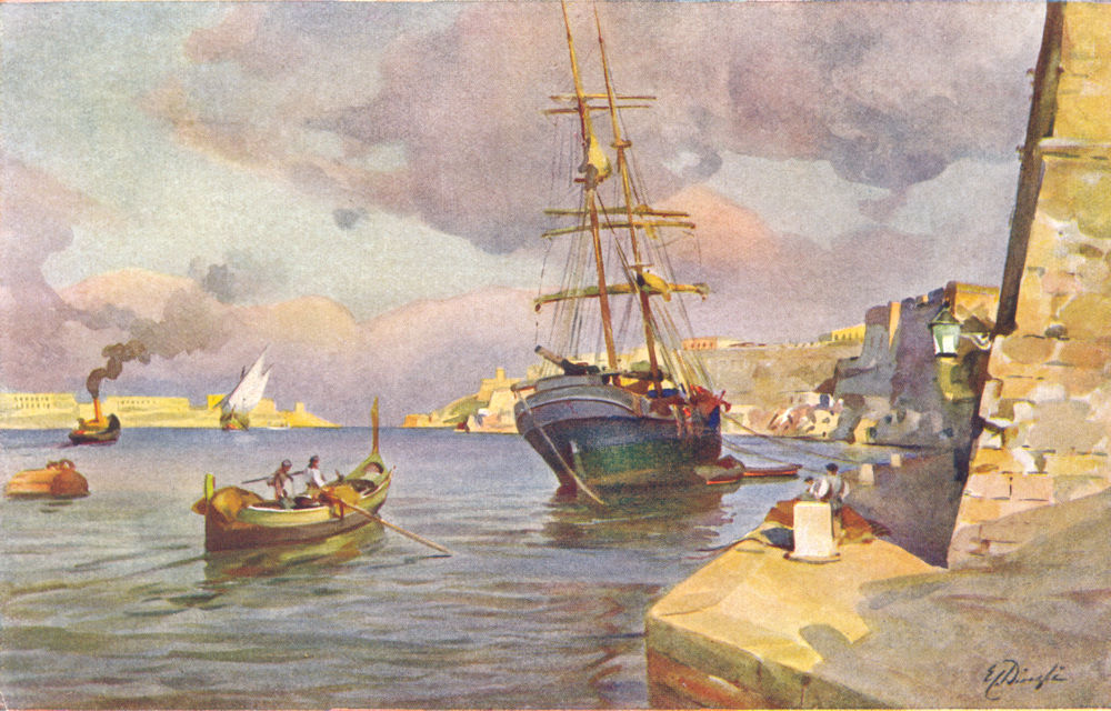 MALTA. Marsamuscetto Harbour from Sa Maison (Dingli) 1927 old vintage print
