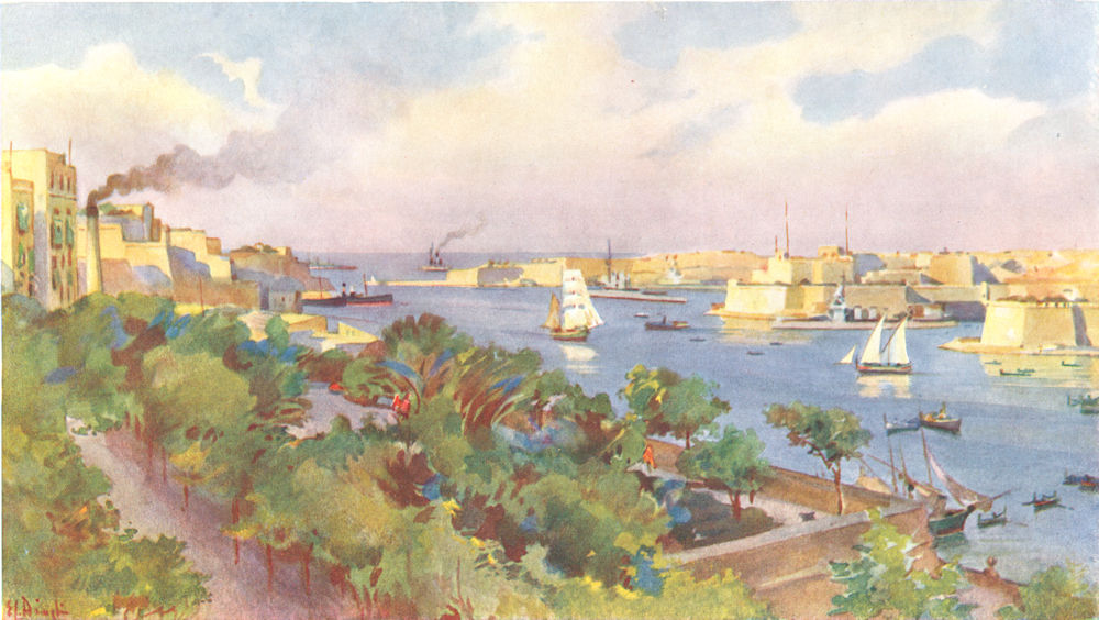 Associate Product MALTA. View of Grand Harbour from Floriana (Dingli) 1927 old vintage print