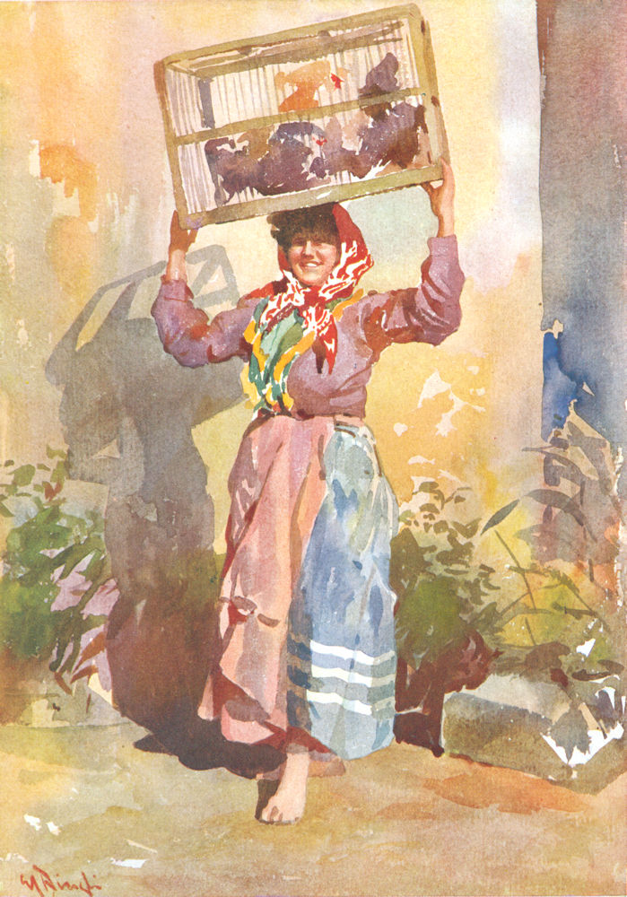 MALTA. Country girl hawking chickens (Dingli) 1927 old vintage print picture