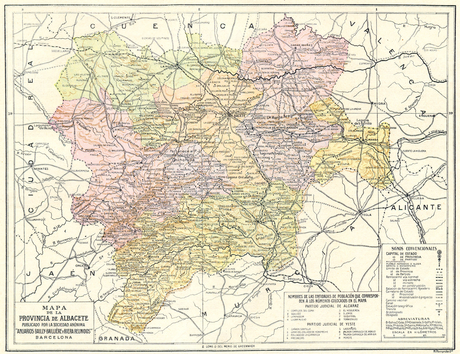 SPAIN. Mapa de la Provincia de Albacete 1913 old antique plan chart