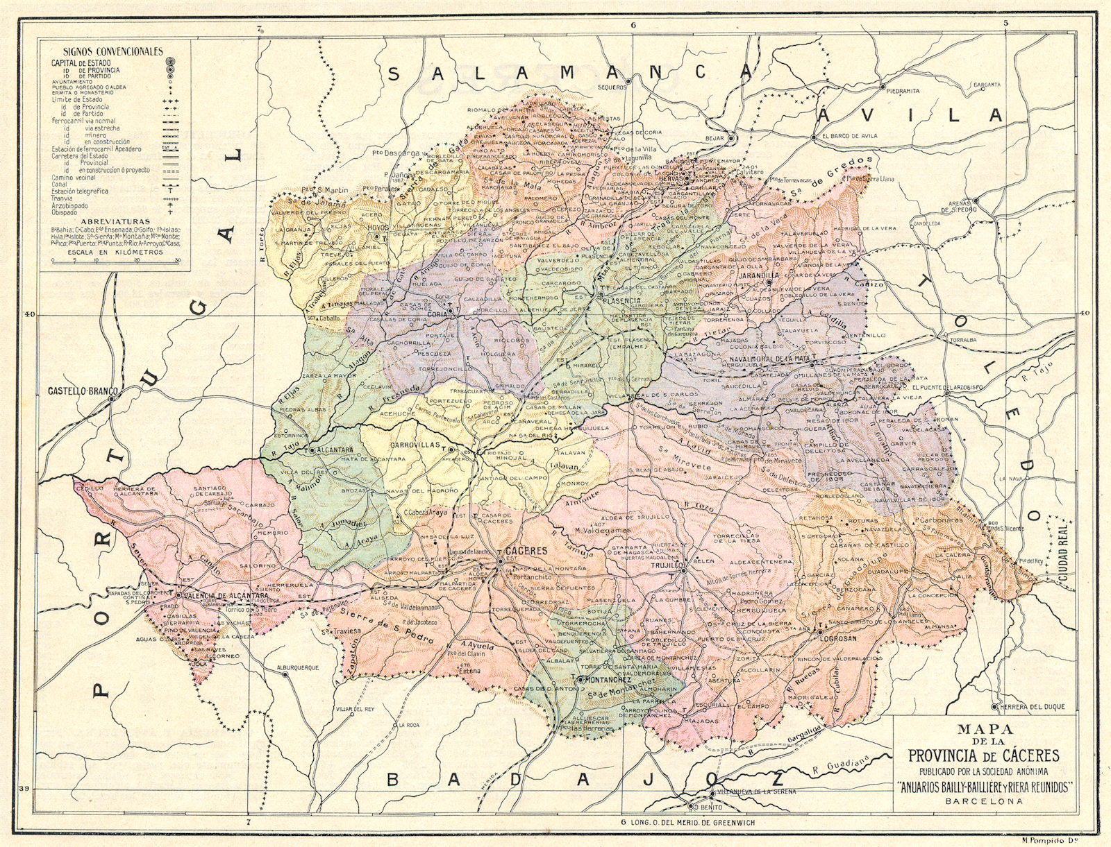 Associate Product SPAIN. Mapa de la Provincia de Caceres 1913 old antique vintage plan chart