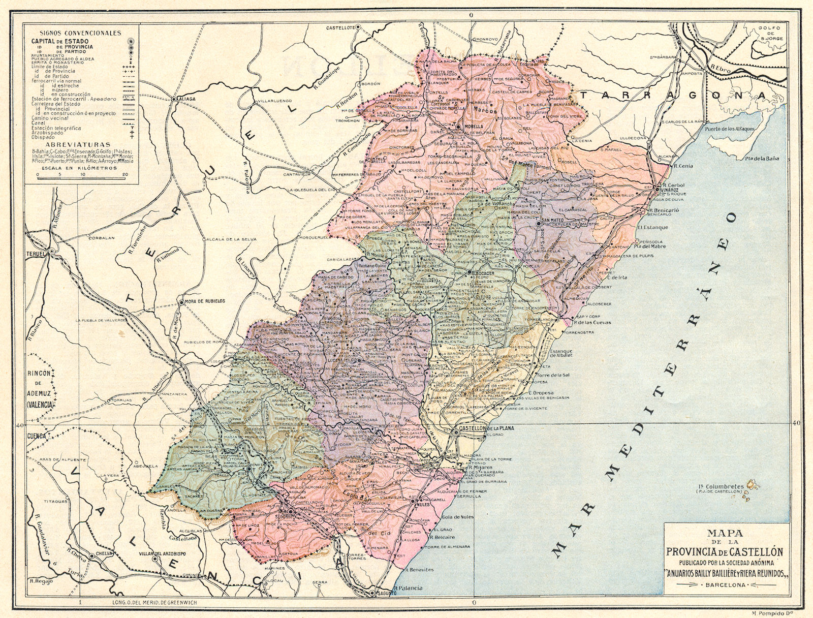 Associate Product SPAIN. Mapa de la Provincia de Castellon 1913 old antique plan chart