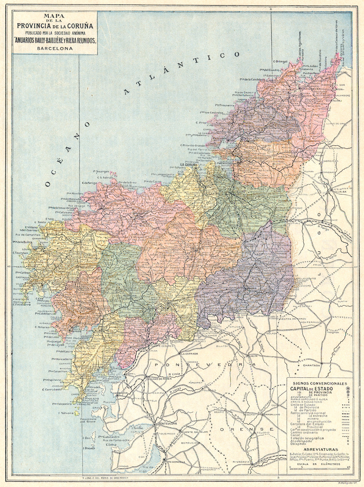 Associate Product SPAIN. Mapa de la Provincia de la Coruna 1913 old antique plan chart