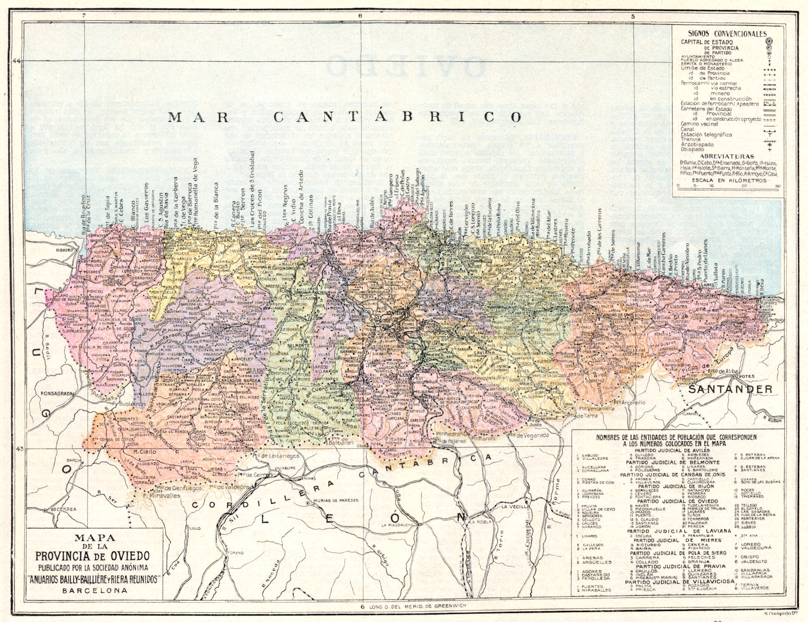 SPAIN. Mapa de la Provincia de Oviedo 1913 old antique vintage plan chart