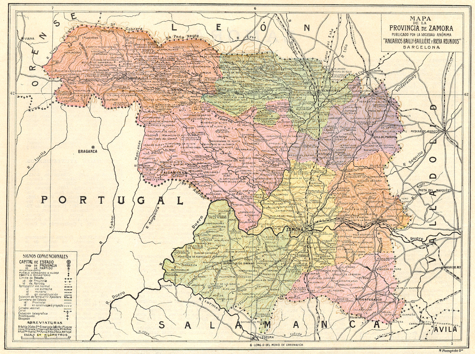 SPAIN. Mapa de la Provincia de Zamora 1913 old antique vintage plan chart