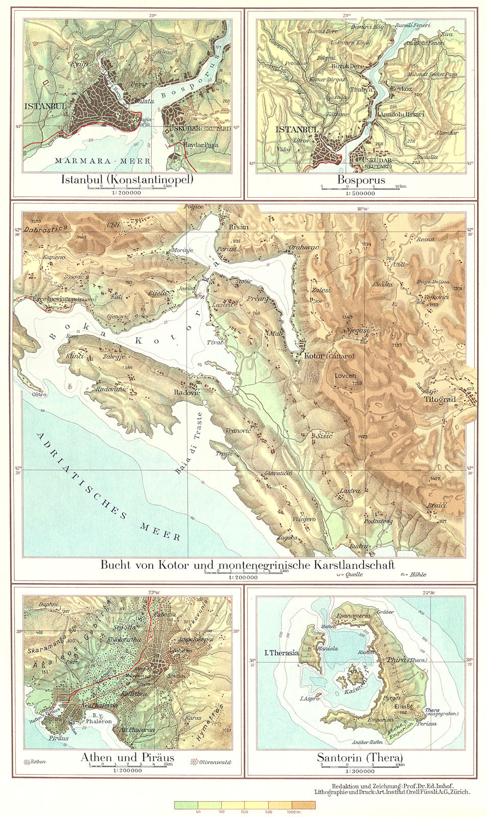 Associate Product BALKANHALBINSEL.Istanbul;Bosphorus;Kotor Montenegro;Athens;Santorini 1958 map