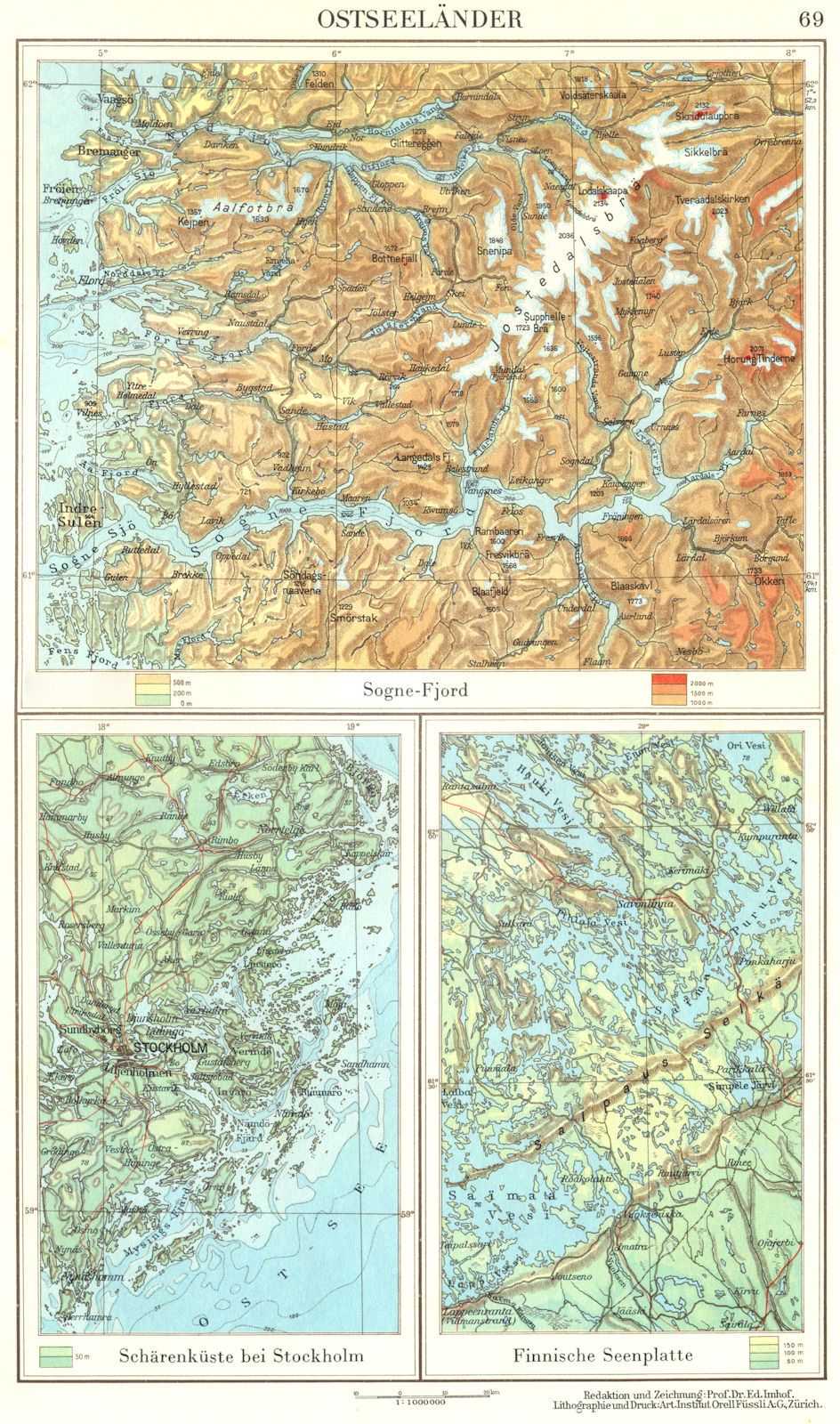 OSTSEELANDER.Sogne-Fjord;Scharenkuste Stockholm;Finnische Seenplatte 1958 map