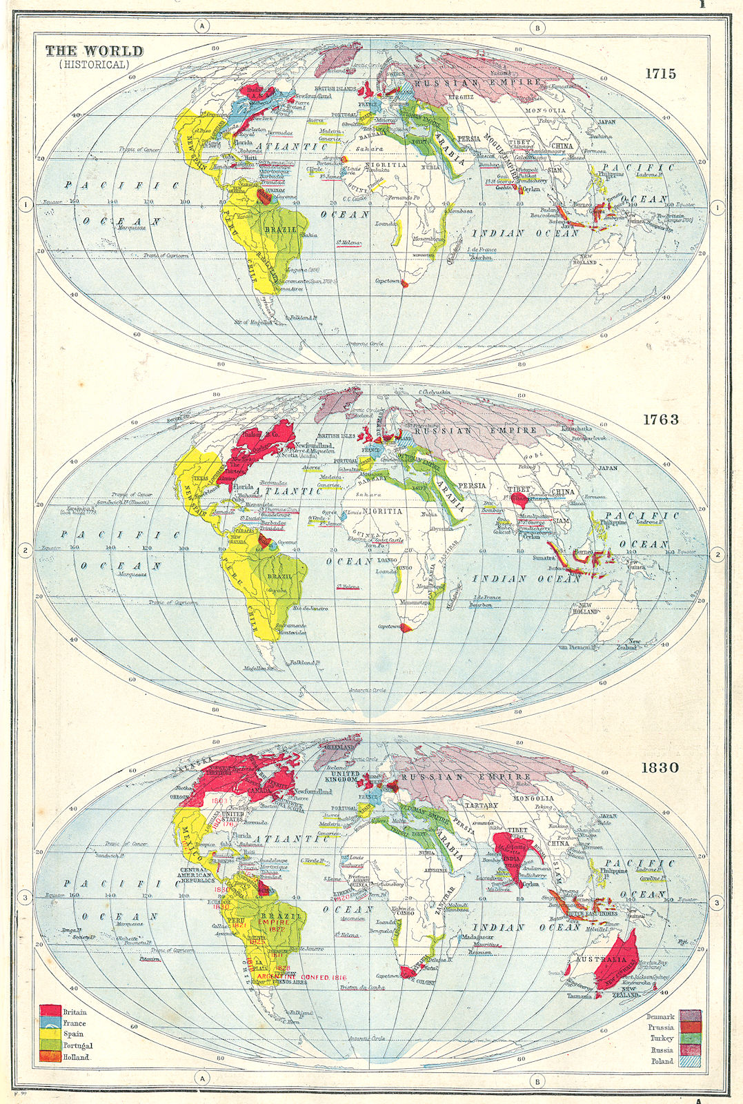 Associate Product WORLD. Historical - in 1715, 1763 & 1830. 18th & 19th centuries 1920 old map