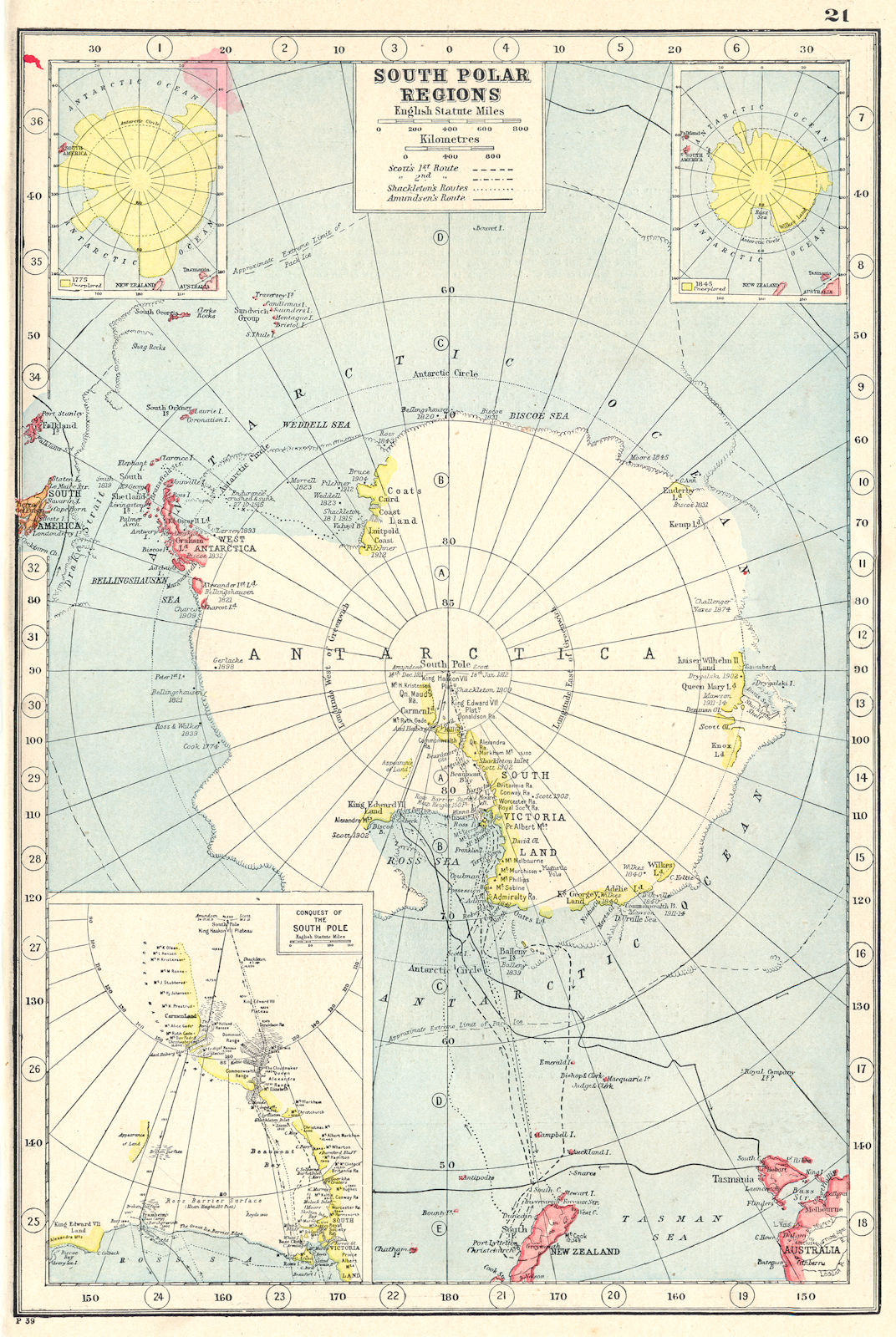 ANTARCTIC. South Pole showing explorers' routes & Amundsen's conquest 1920 map