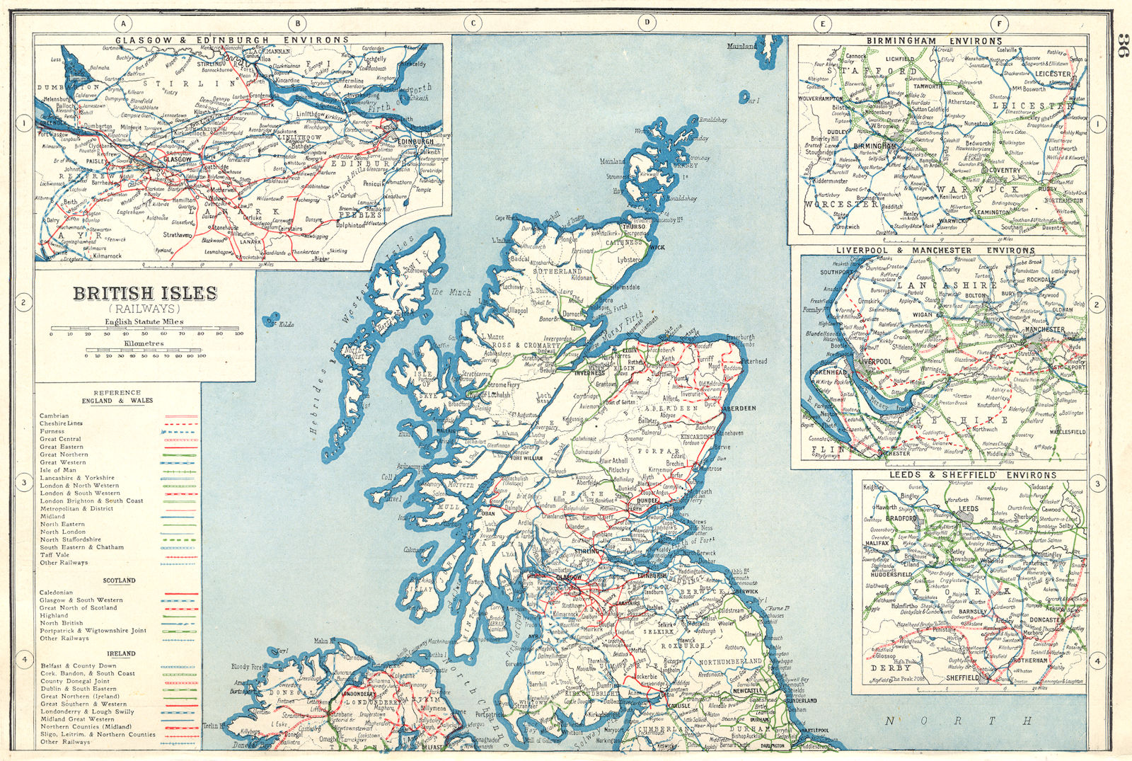 BRITISH RAILWAYS. Rail companies. Scotland Birmingham NW England 1920 old map