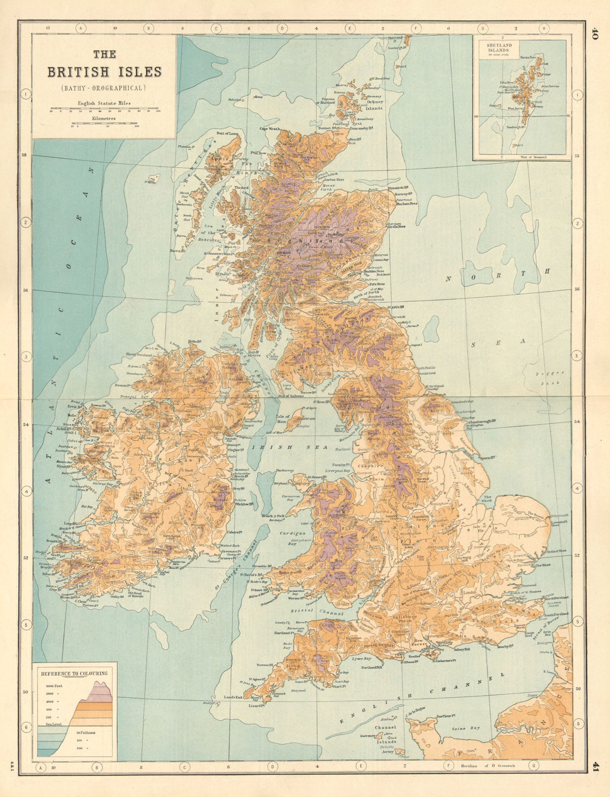 BRITISH ISLES. Relief. Ocean depths. Mountain heights. UK. HARMSWORTH 1920 map