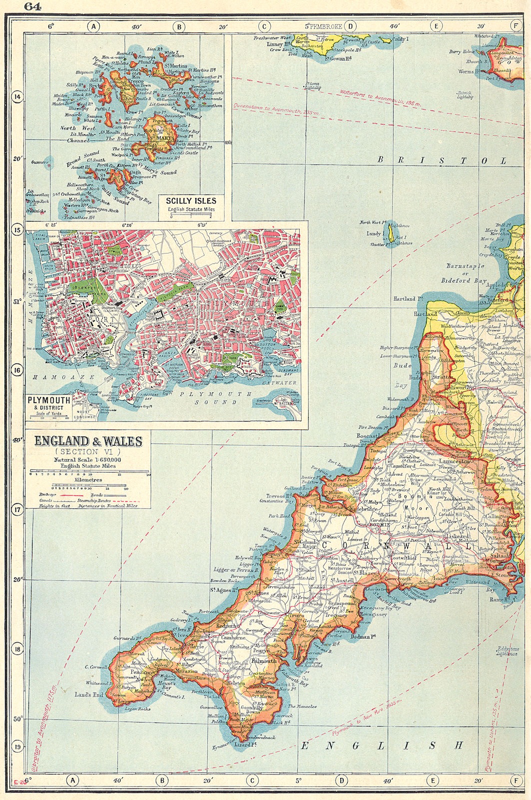 Associate Product CORNWALL. inset Scilly Isles & plan of Plymouth & Devonport 1920 old map
